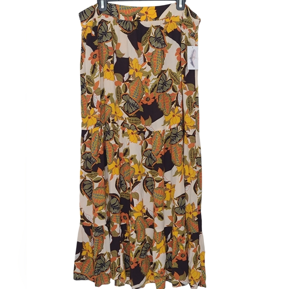 Jessica Simpson Gardenia Clover Field Floral Tiered Casual Skirt Viscose XL